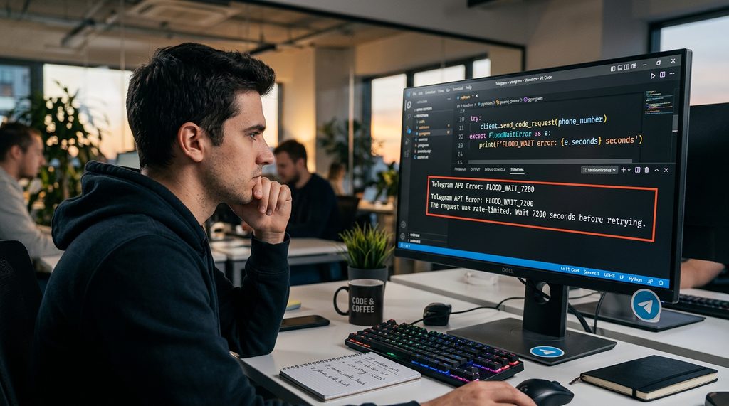 展示程序员正在查看代码报错信息的电脑桌面,屏幕上清晰显示 <a href=