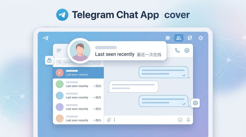 Telegram 聊天窗口示意图，显示头像下方显示为“最近一次”而非具体时间，扁平化设计风格