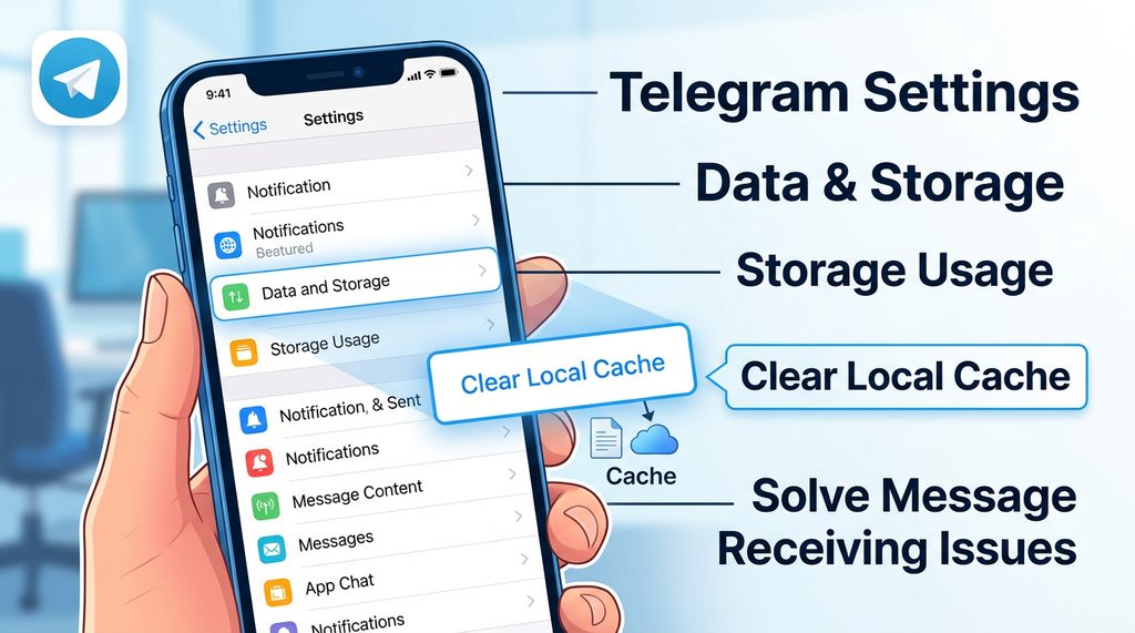 Telegram 手机端设置界面中存储使用量清理功能的展示，界面简洁直观