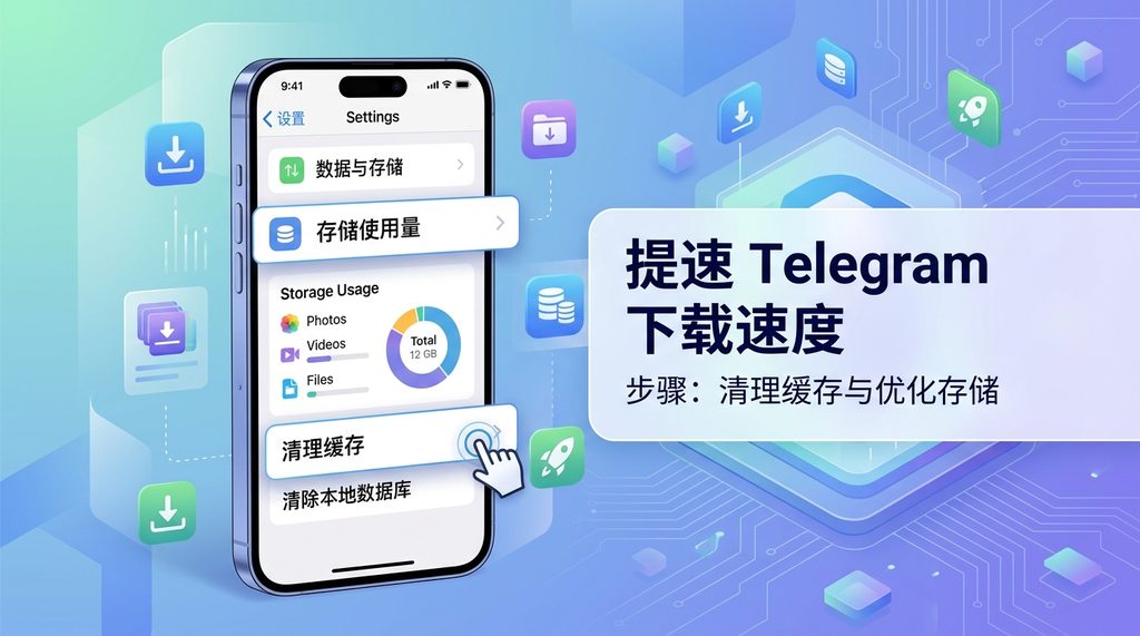 手机端Telegram“数据与存储”设置界面，展示清除缓存的菜单选项